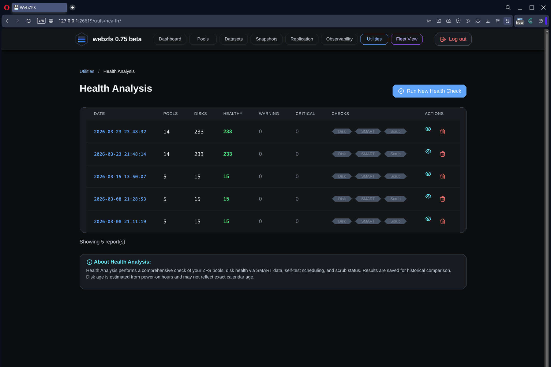 WebZFS Health Analysis