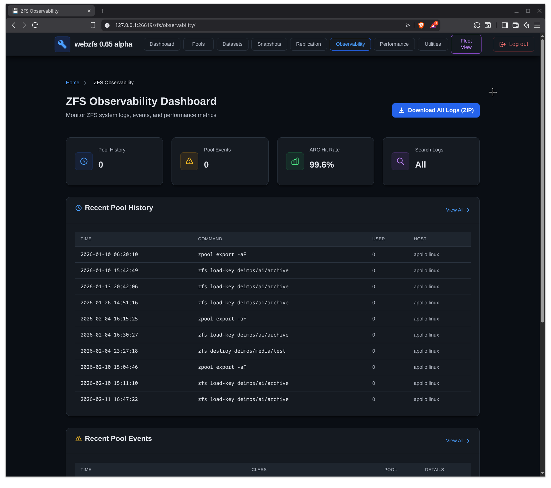 WebZFS Observability