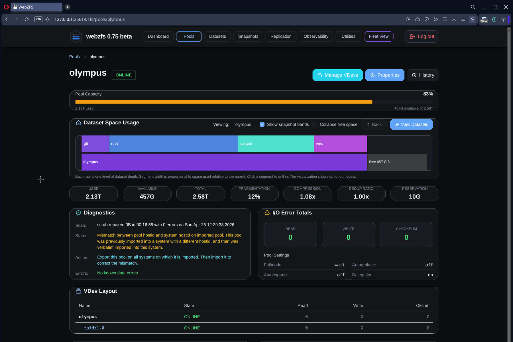 WebZFS Pool Detail