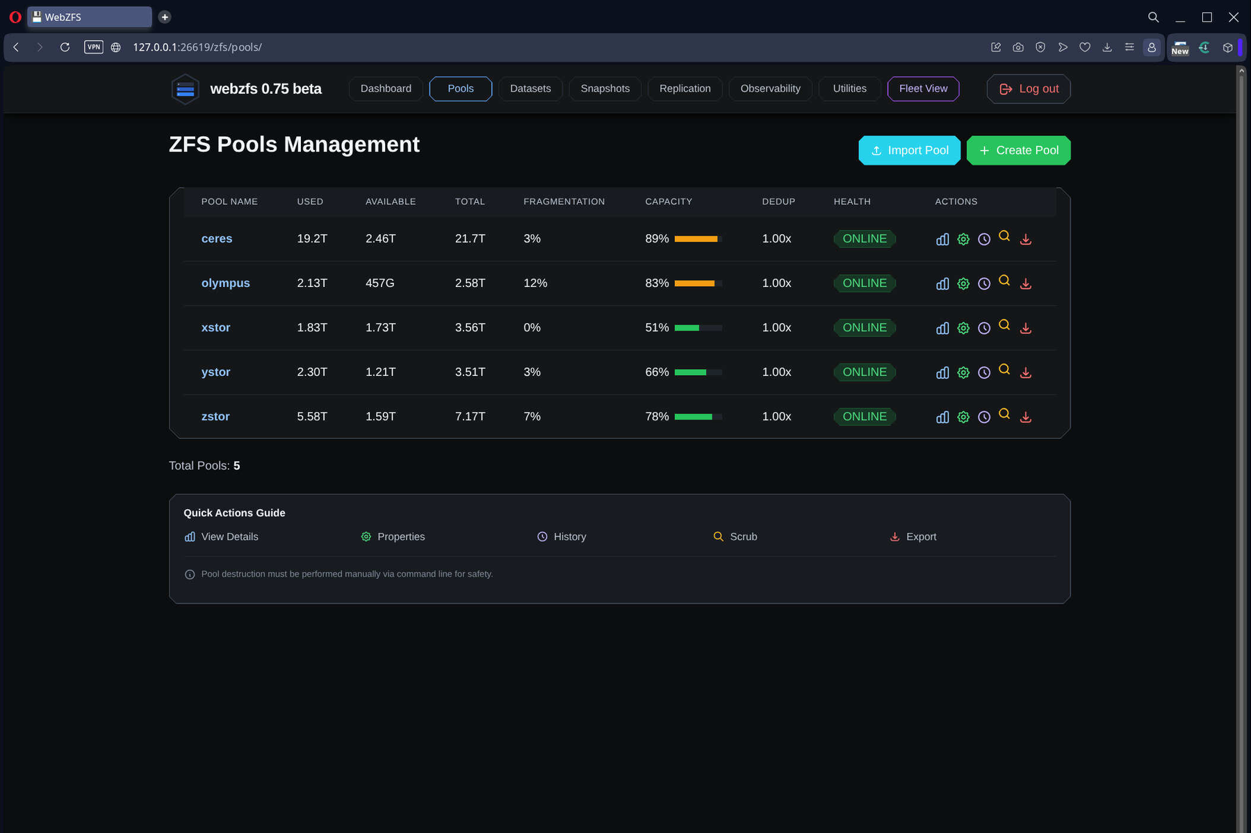 WebZFS Pool Management