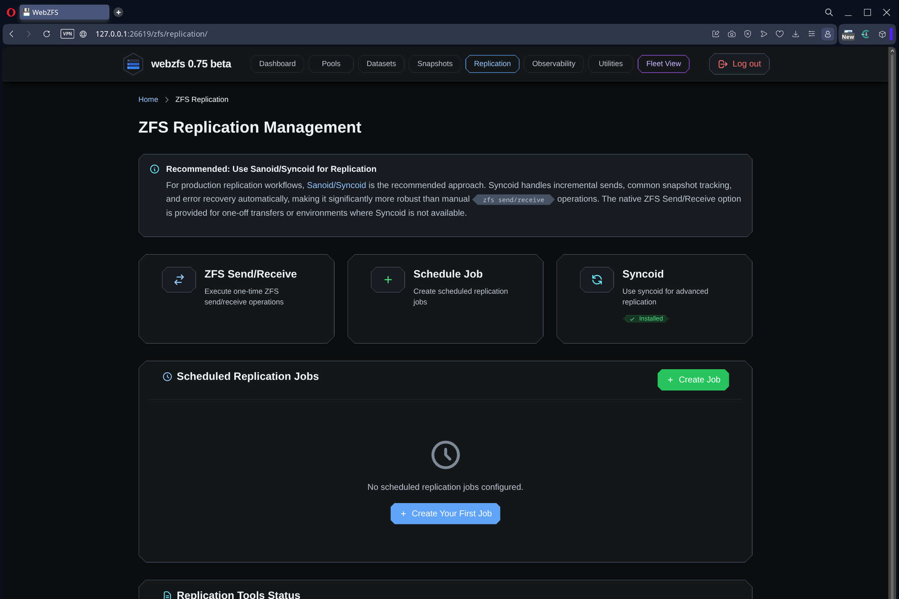 WebZFS Replication