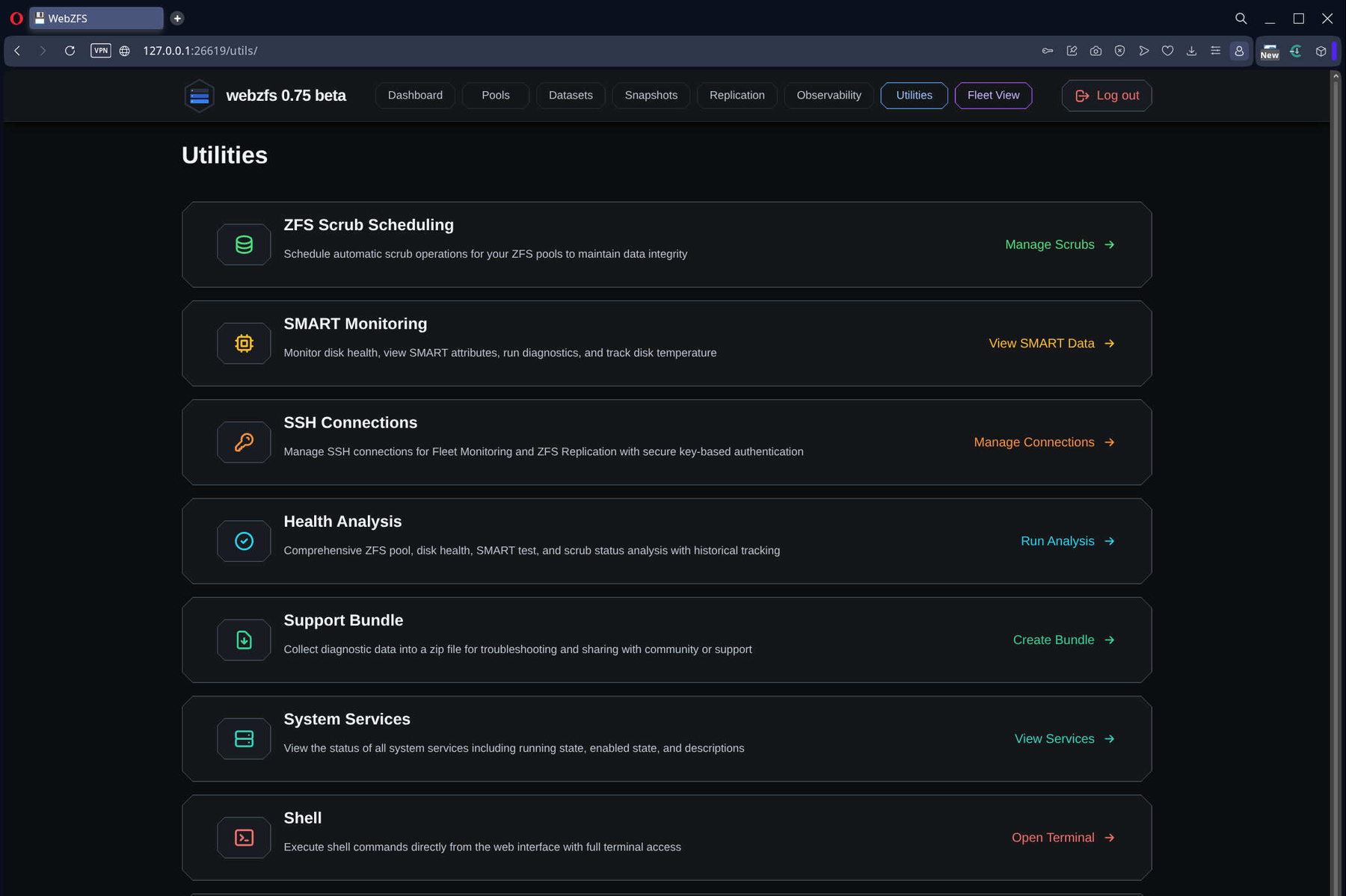 WebZFS Utilities